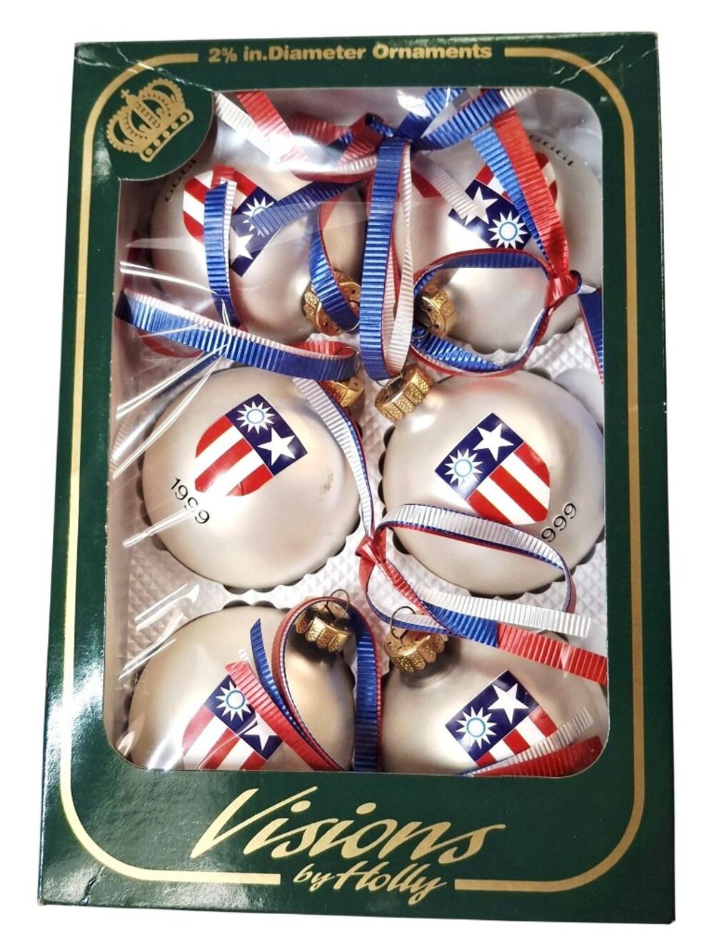 Visions By Holly 1999 American Flag Christmas Ornaments 2.5" Set Of 6